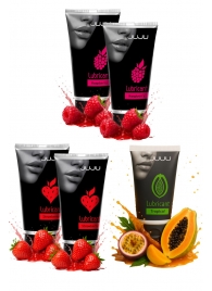 Набор из 5 съедобных лубрикантов JUJU (клубника х 2, малина х 2, тропические фрукты) - JuJu - купить с доставкой в Люберцах