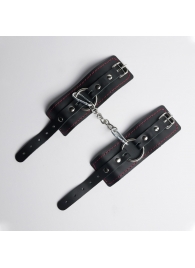 Черные кожаные наручники с красной строчкой - Crazy Handmade - купить с доставкой в Люберцах