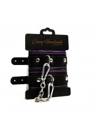 Черно-фиолетовые скругленные наручники с мягкой подкладкой - Crazy Handmade - купить с доставкой в Люберцах