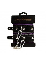 Черно-фиолетовые скругленные наручники с мягкой подкладкой - Crazy Handmade - купить с доставкой в Люберцах