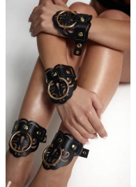 Черные кожаные оковы с резными узорами и клепками - Crazy Handmade - купить с доставкой в Люберцах