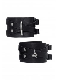 Черные кожаные оковы с двумя перекрёстными ремешками - Pecado - купить с доставкой в Люберцах