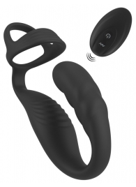 Черное эрекционное кольцо со стимуляцией промежности и анальной пробкой Cock Ring with RC Prostate Plug - Orion - в Люберцах купить с доставкой