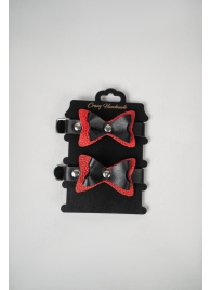 Черно-красные кожаные наручники с бантиками - Crazy Handmade - купить с доставкой в Люберцах