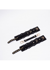 Черный кожаные оковы с узорами и золотистой фурнитурой - Crazy Handmade - купить с доставкой в Люберцах