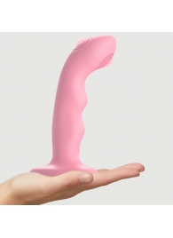 Розовая насадка-стимулятор Strap-On-Me Tapping Dildo Wave - Strap-on-me - купить с доставкой в Люберцах