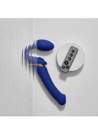 Синий безремневой страпон Multi Orgasm Bendable Strap-On size XL с клиторальной стимуляцией - Strap-on-me - купить с доставкой в Люберцах