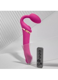 Ярко-розовый безремневой страпон Multi Orgasm Bendable Strap-On size L с клиторальной стимуляцией - Strap-on-me - купить с доставкой в Люберцах