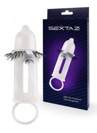 Эластичная насадка на пенис с подхватом мошонки и стимулирующими «ресничками» - Sextaz - в Люберцах купить с доставкой