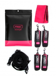 Черно-розовый эротический набор: фиксатор, оковы, наручники, повязка - Erokay - купить с доставкой в Люберцах