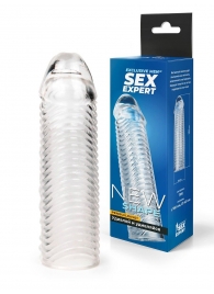 Прозрачная закрытая насадка на пенис с ребрышками - 16 см. - Sex Expert - в Люберцах купить с доставкой