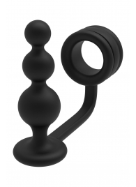 Черное эрекционное кольцо с анальной елочкой Cockring With Beaded Anal Plug - Dream Toys - в Люберцах купить с доставкой