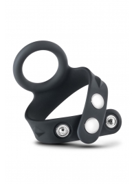 Черное эрекционное кольцо с подхватом мошонки на кнопках VS6 - Blush Novelties - в Люберцах купить с доставкой