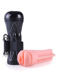 Телесный мастурбатор-вагина в черной колбе с вибрацией - Boys of Toys - в Люберцах купить с доставкой