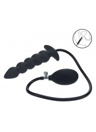Черная анальная елочка с функцие расширения Beaded Inflatable Silicone Anal Plug - Shots Media BV