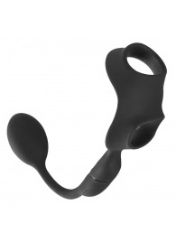 Черное виброкольцо с анальной пробкой Cock Ring with RC Butt Plug - Orion - в Люберцах купить с доставкой