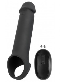Черная вибронасадка для пениса с хомутом для мошонки и пультом ДУ Remote Controlled Penis Extension - Orion - в Люберцах купить с доставкой