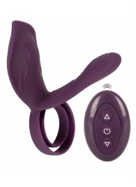 Фиолетовая насадка на член с клиторальным отростком и пультом ДУ RC Couple’s Vibrator 2 - Orion - в Люберцах купить с доставкой