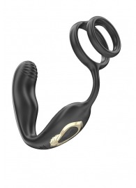 Черная анальная пробка с вращением и эрекционными кольцами - Ibiza - в Люберцах купить с доставкой