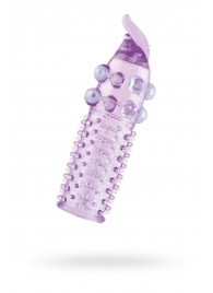 Гелевая фиолетовая насадка с шариками, шипами и усиком - 11 см. - Toyfa Basic - в Люберцах купить с доставкой