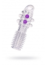 Гелевая прозрачная насадка с шариками и шипами - 14 см. - Toyfa Basic - в Люберцах купить с доставкой