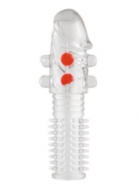 Гелевая прозрачная насадка с шариками и шипами - 14 см. - Toyfa Basic - в Люберцах купить с доставкой