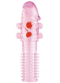 Гелевая розовая насадка с шариками и шипами - 14 см. - ToyFa - в Люберцах купить с доставкой