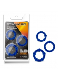 Набор из 3 синих эрекционных колец Stay Hard Beaded Cockrings - Blush Novelties - в Люберцах купить с доставкой