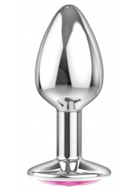 Малая серебристая анальная пробка Diamond Pink Sparkle Small с розовым кристаллом - 7 см. - Lola Games - купить с доставкой в Люберцах