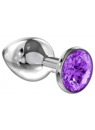 Большая серебристая анальная пробка Diamond Purple Sparkle Large с фиолетовым кристаллом - 8 см. - Lola Games - купить с доставкой в Люберцах