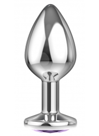 Малая серебристая анальная пробка Diamond Purple Sparkle Small с фиолетовым кристаллом - 7 см. - Lola Games - купить с доставкой в Люберцах