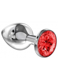 Большая серебристая анальная пробка Diamond Red Sparkle Large с красным кристаллом - 8 см. - Lola Games - купить с доставкой в Люберцах