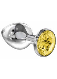 Малая серебристая анальная пробка Diamond Yellow Sparkle Small с жёлтым кристаллом - 7 см. - Lola Games - купить с доставкой в Люберцах