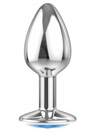 Малая серебристая анальная пробка Diamond Light blue Sparkle Small с голубым кристаллом - 7 см. - Lola Games - купить с доставкой в Люберцах