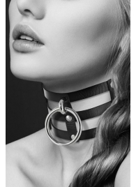Чёрный тройной чокер с большим кольцом - Bijoux Pour Toi - купить с доставкой в Люберцах