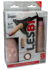 Телесный поясной страпон LESBI с вагинальной пробкой - 17 см. - LOVETOY (А-Полимер) - купить с доставкой в Люберцах