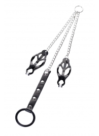 Черно-серебристые зажимы для сосков с кольцом для пениса TOYFA Metal - ToyFa - купить с доставкой в Люберцах