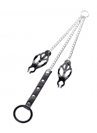 Черно-серебристые зажимы для сосков с кольцом для пениса TOYFA Metal - ToyFa - купить с доставкой в Люберцах