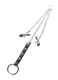 Серебристо-чёрные зажимы для сосков с кольцом для пениса TOYFA Metal - ToyFa - купить с доставкой в Люберцах