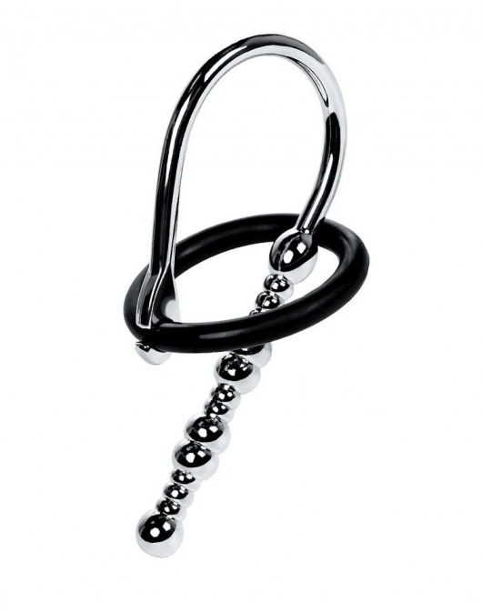 Серебристый уретральный плаг-бусины TOYFA Metal с мягким фиксириющим кольцом - ToyFa - купить с доставкой в Люберцах