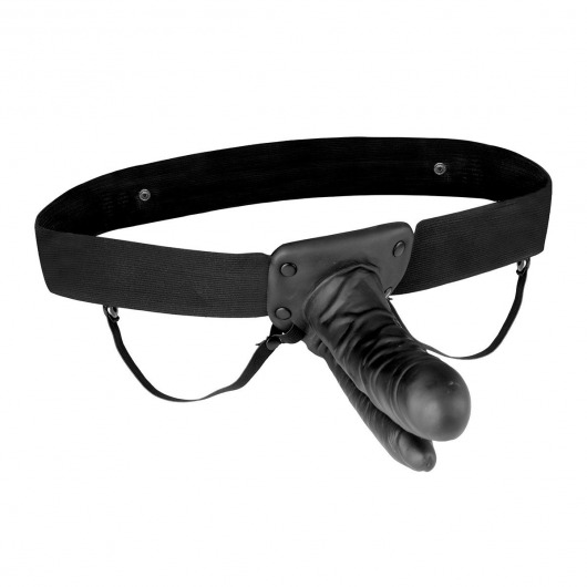 Полый страпон с двумя отростками и вибрацией Unisex Vibrating Hollow Strap-On Double Penetrating Dildo - 17,8 см. - Lux Fetish - купить с доставкой в Люберцах