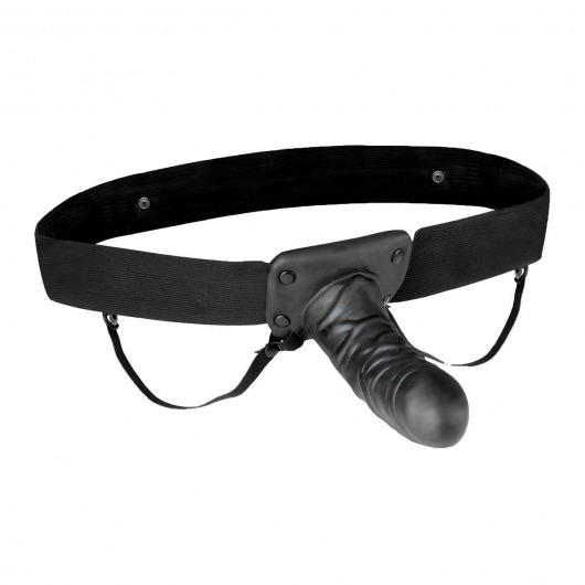 Чёрный полый страпон с вибрацией Unisex Vibrating Hollow Strap-On - 14 см. - Lux Fetish - купить с доставкой в Люберцах