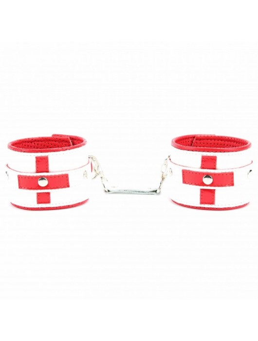 Бело-красные кожаные наручники для медсестры - БДСМ Арсенал - купить с доставкой в Люберцах