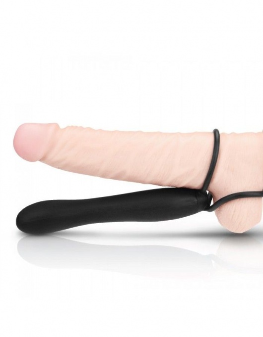 Черная насадка на пенис для двойной стимуляции Mojo BlackJack - 15 см. - Seven Creations - в Люберцах купить с доставкой