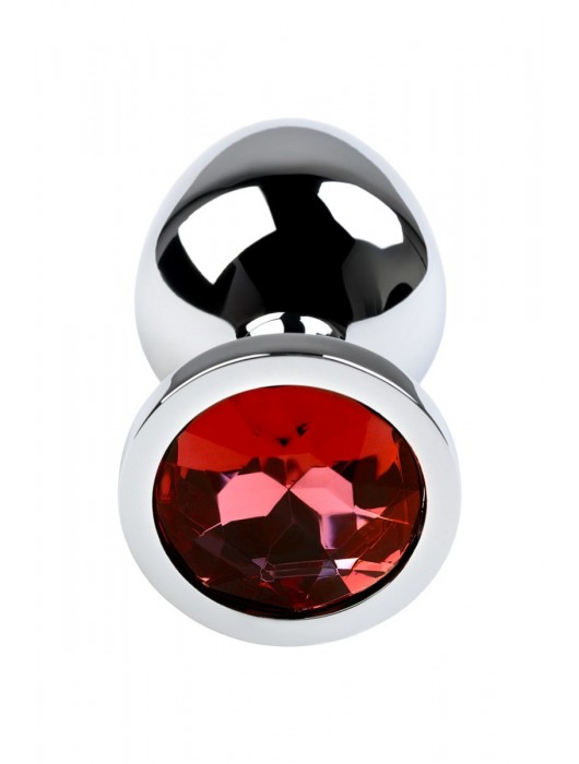 Серебристая коническая анальная пробка с красным кристаллом - 8 см. - ToyFa - купить с доставкой в Люберцах