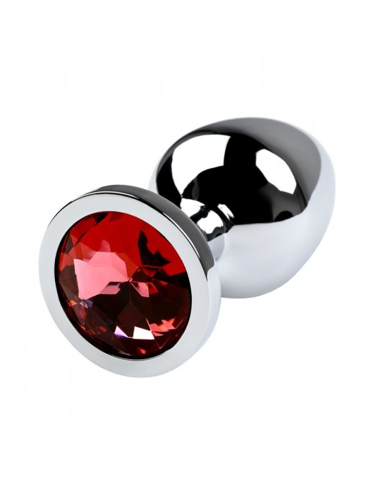Серебристая коническая анальная пробка с красным кристаллом - 8 см. - ToyFa - купить с доставкой в Люберцах