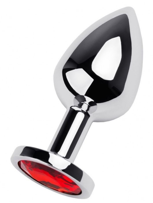 Серебристая коническая анальная пробка с красным кристаллом - 8 см. - ToyFa - купить с доставкой в Люберцах