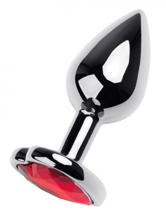 Серебристая коническая анальная пробка с красным кристаллом-сердечком - 7 см. - ToyFa - купить с доставкой в Люберцах