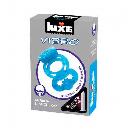 Голубое эрекционное виброкольцо Luxe VIBRO  Дьявол в доспехах  + презерватив - Luxe - в Люберцах купить с доставкой