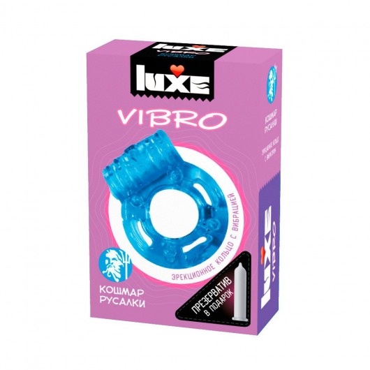 Голубое эрекционное виброкольцо Luxe VIBRO  Кошмар русалки  + презерватив - Luxe - в Люберцах купить с доставкой